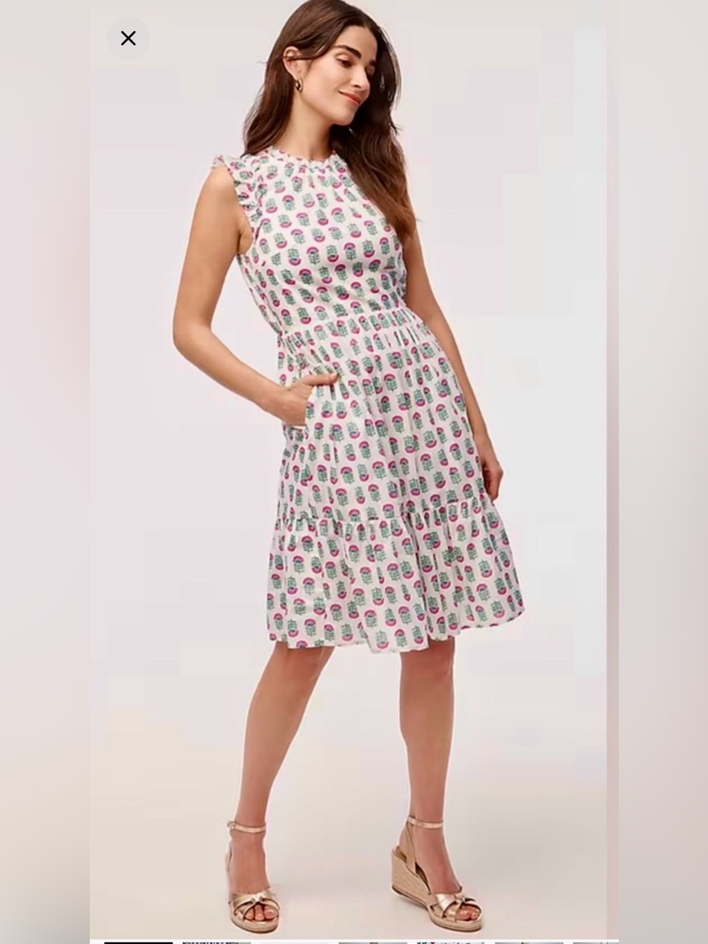J. Crew White Sleeveless Midi Dress with Pink and Green Floral Print with pocket